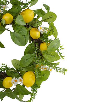 Lemons and Daisies Artificial Floral Wreath Yellow - 20-Inch