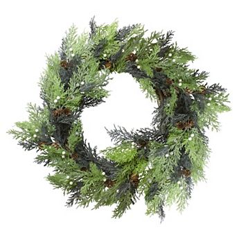 Berry Cedar and Pine Cone Artificial Christmas Wreath - 24-Inch Unlit