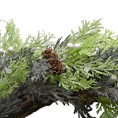 Berry Cedar and Pine Cone Artificial Christmas Wreath - 24-Inch Unlit