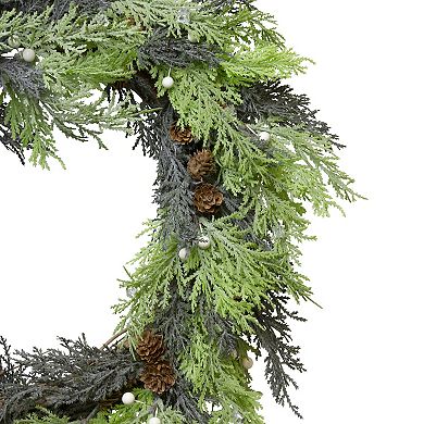 Berry Cedar and Pine Cone Artificial Christmas Wreath - 24-Inch Unlit