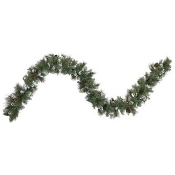 9' x 10" Pre-lit Snow Valley Pine Artificial Christmas Garland Clear Lights