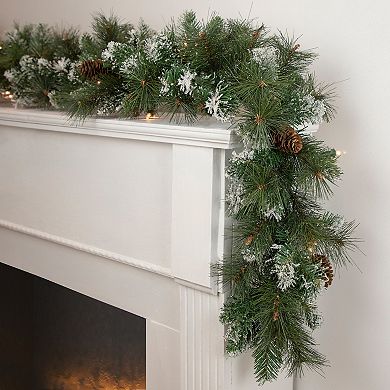 9' x 10" Pre-lit Snow Valley Pine Artificial Christmas Garland Clear Lights