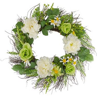 Mixed Floral Artificial Spring Wreath 22-Inch