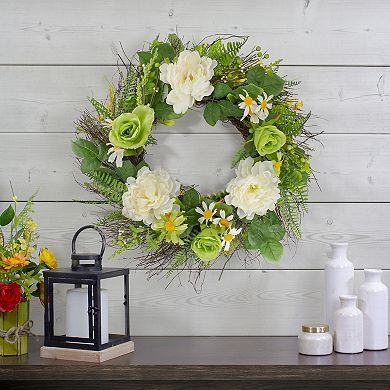 Mixed Floral Artificial Spring Wreath 22-Inch