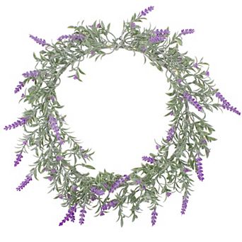 Artificial LED Lighted Pink Lavender Spring Wreath- 16-inch White Lights