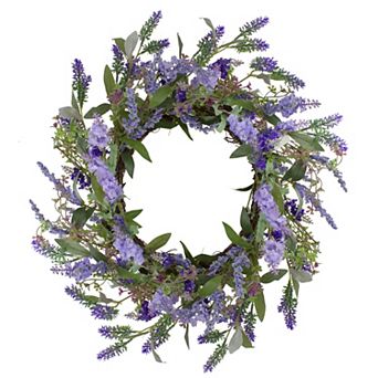 Lavender Artificial Spring Floral Wreath Purple and Green - 18-Inch