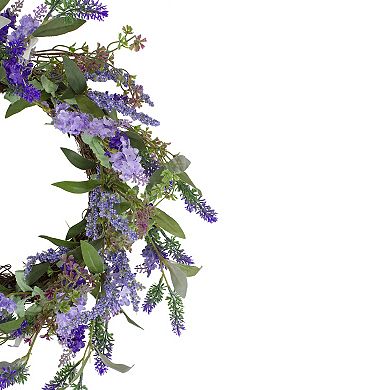 Lavender Artificial Spring Floral Wreath Purple and Green - 18-Inch
