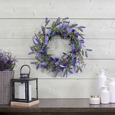Lavender Artificial Spring Floral Wreath Purple and Green - 18-Inch