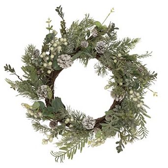 White Berry Eucalyptus and Pinecone Christmas Wreath 20-Inch Unlit