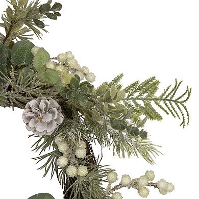 White Berry Eucalyptus and Pinecone Christmas Wreath 20-Inch Unlit