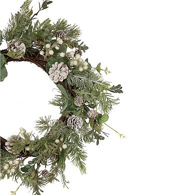 White Berry Eucalyptus and Pinecone Christmas Wreath 20-Inch Unlit