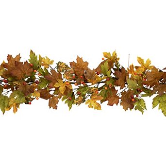 5' x 8" Maple Leaves and Berries Artificial Fall Harvest Garland Unlit