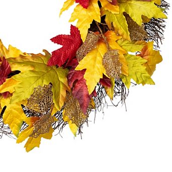 Maple Leaf Artificial Fall Harvest Wreath 22-Inch