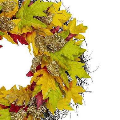 Maple Leaf Artificial Fall Harvest Wreath 22-Inch