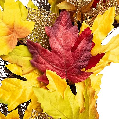 Maple Leaf Artificial Fall Harvest Wreath 22-Inch