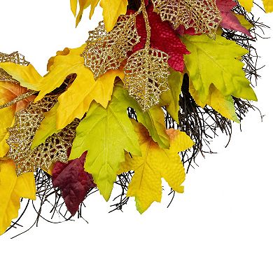 Maple Leaf Artificial Fall Harvest Wreath 22-Inch