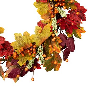 Leaves and Berries Artificial Fall Harvest Wreath - 20-Inch Unlit