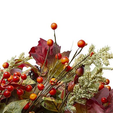 Leaves and Berries Artificial Fall Harvest Wreath - 20-Inch Unlit