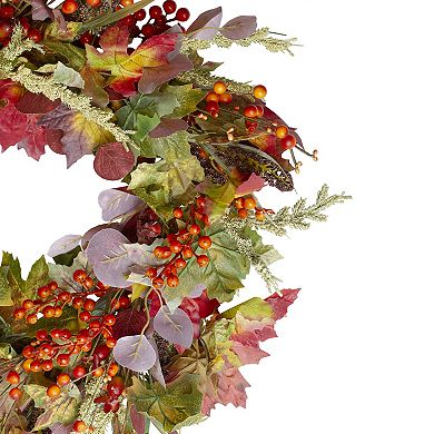 Leaves and Berries Artificial Fall Harvest Wreath - 20-Inch Unlit