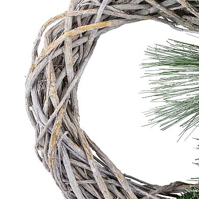 Frosted Pine Cone and Foliage Artificial Christmas Twig Wreath 15 Inch Unlit