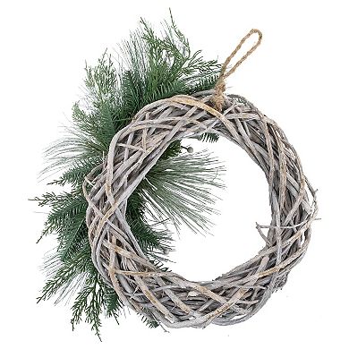 Frosted Pine Cone and Foliage Artificial Christmas Twig Wreath 15 Inch Unlit