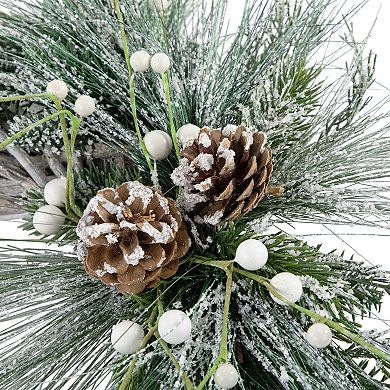 Frosted Pine Cone and Foliage Artificial Christmas Twig Wreath 15 Inch Unlit