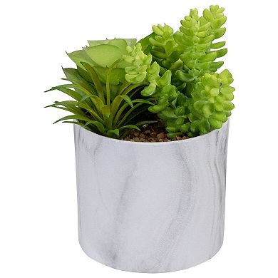 6.5" Green Artificial Succulent Arrangement in Faux Marble Pot