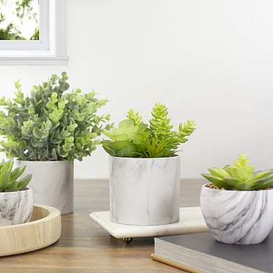 6.5" Green Artificial Succulent Arrangement in Faux Marble Pot