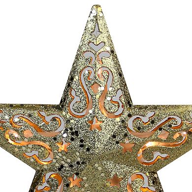8.5" Gold Glitter Star Christmas Tree Topper - Clear Lights