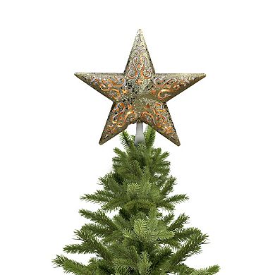 8.5" Gold Glitter Star Christmas Tree Topper - Clear Lights
