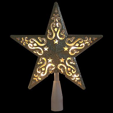 8.5" Gold Glitter Star Christmas Tree Topper - Clear Lights