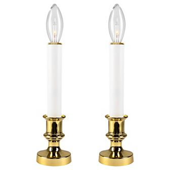 Set of 2 White and Gold Christmas Candle Lamps 9"