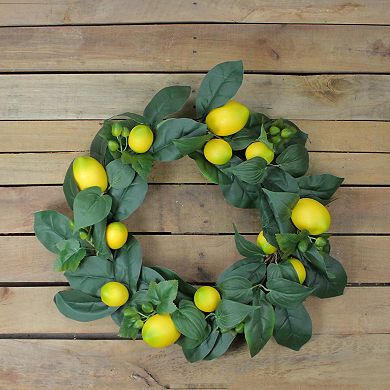Lemon and Foliage Artificial Wreath Yellow 22-Inch