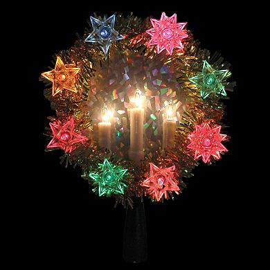 7" Lighted Gold Tinsel Wreath with Candles Christmas Tree Topper - Multi Lights