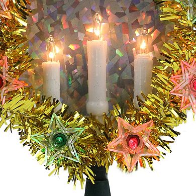 7" Lighted Gold Tinsel Wreath with Candles Christmas Tree Topper - Multi Lights