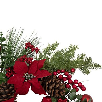 Artificial Red Berry and Poinsettia Christmas Wreath 22-Inch Unlit