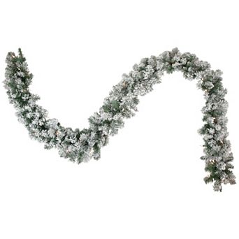 9' x 10" Pre-lit Flocked Madison Pine Artificial Christmas Garland Clear Lights
