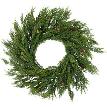 24" Soft Green Cedar Artificial Christmas Wreath with Pine Cones - Unlit