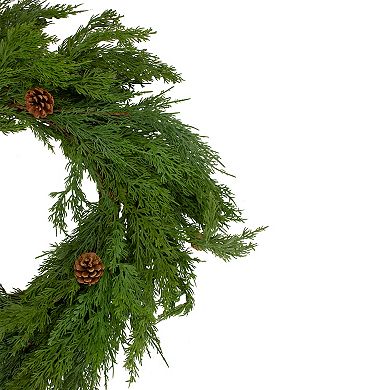 24" Soft Green Cedar Artificial Christmas Wreath with Pine Cones - Unlit