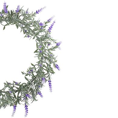 LED Lighted Artificial White/Purple Lavender Spring Wreath- 16-inch White Lights
