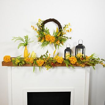 Peonies Artificial Fall Harvest Twig Wreath 22-Inch Unlit