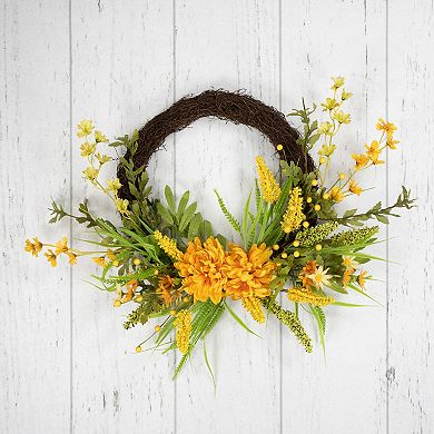 Peonies Artificial Fall Harvest Twig Wreath 22-Inch Unlit
