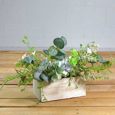 14-Inch Blue and White Hydrangea and Rose Artificial Floral Arrangement in Planter