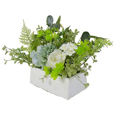14-Inch Blue and White Hydrangea and Rose Artificial Floral Arrangement in Planter