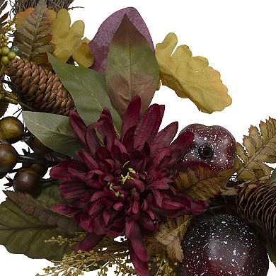 Mums and Pomegranates Artificial Floral Wreath Red 20-Inch