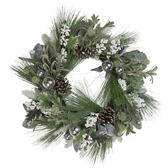 Artificial Christmas Wreath with Assorted Foliage and Berries 24-Inch Unlit