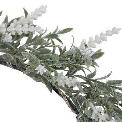 Artificial LED Lighted White Lavender Spring Wreath- 16-inch White Lights