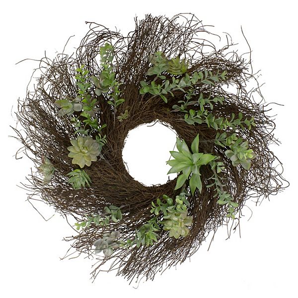 Eucalyptus and Succulents Artificial Twig Wreath 22Inch