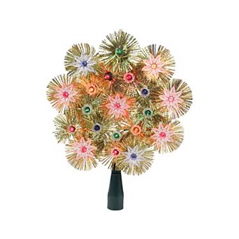 8" Lighted Gold Retro Tinsel Snowflake Christmas Tree Topper - Multi Lights