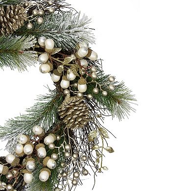 Acorn and Pine Cone Flocked Pine Needle Artificial Christmas Wreath - 22-Inch Unlit